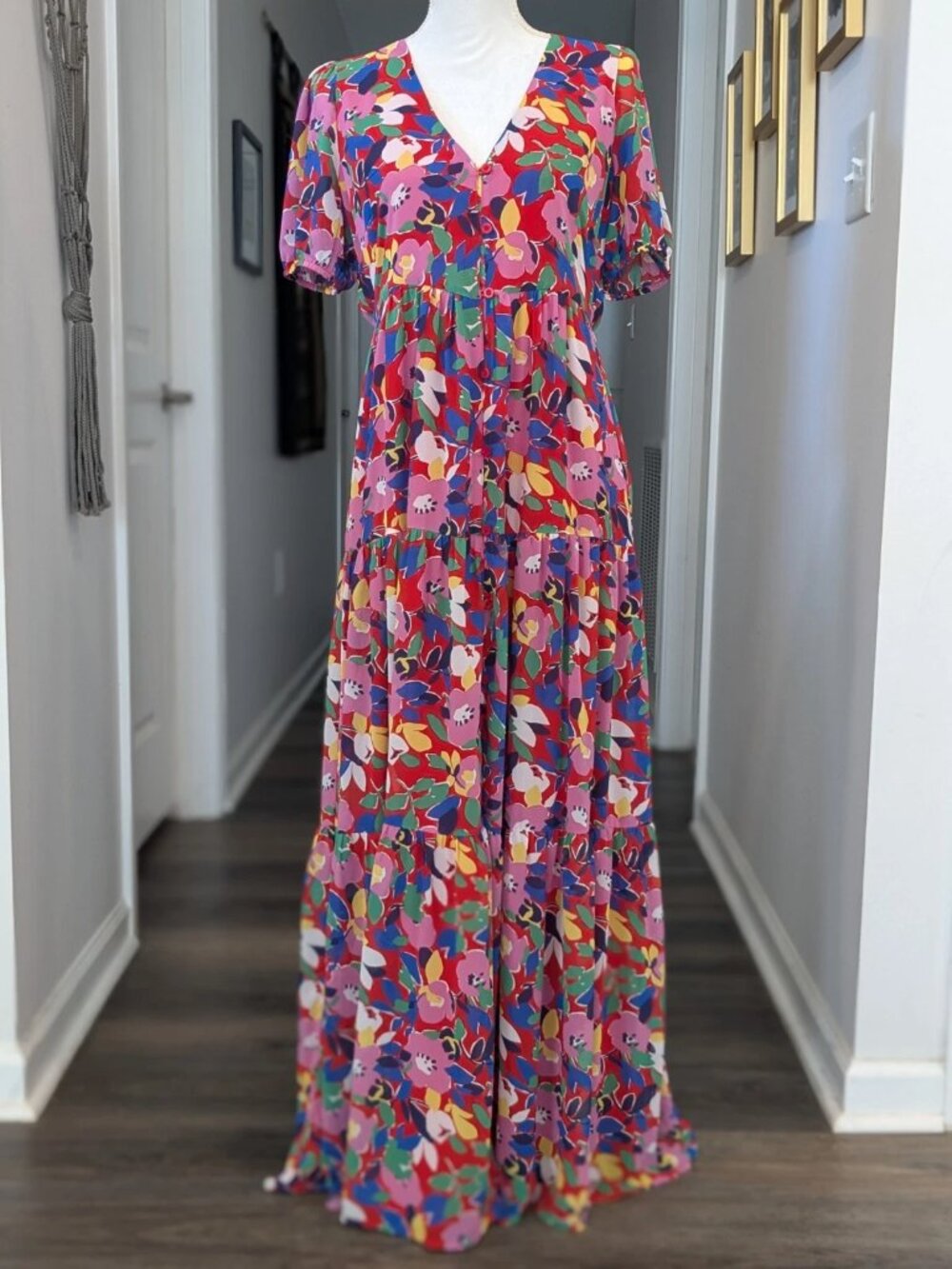 SugarLips Vibrant Bold Floral Tiered Ruffle Maxi Dress